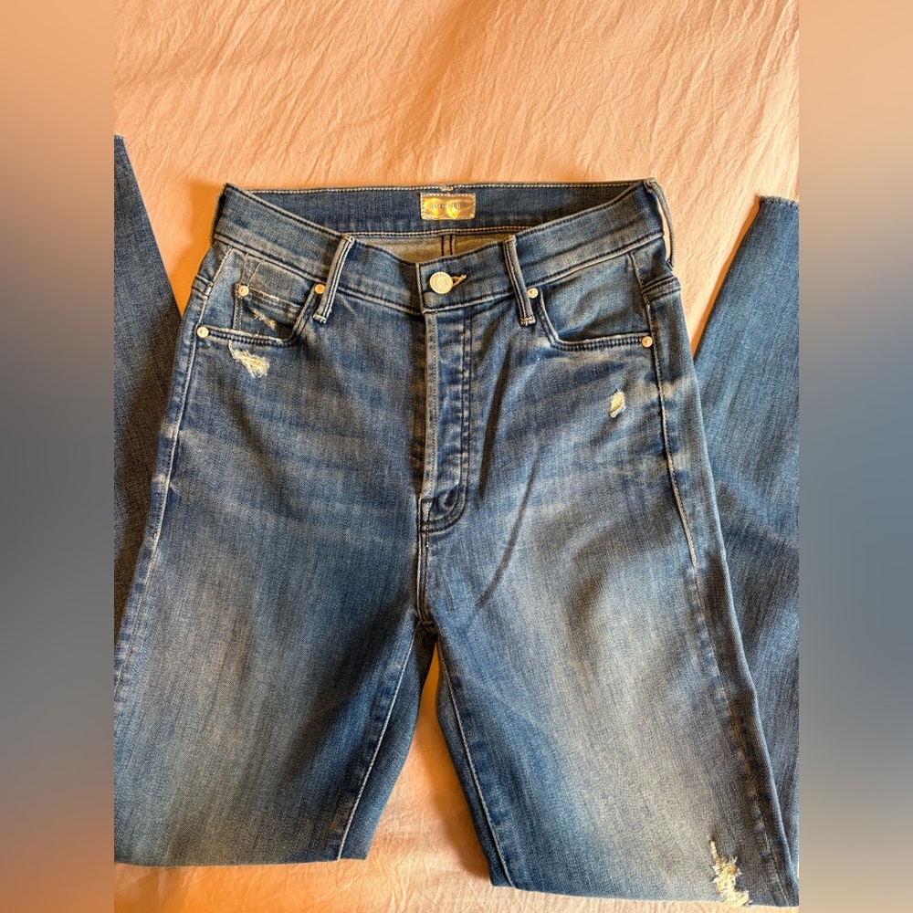 MOTHER Distressed Dark Blue Skinny Jeans